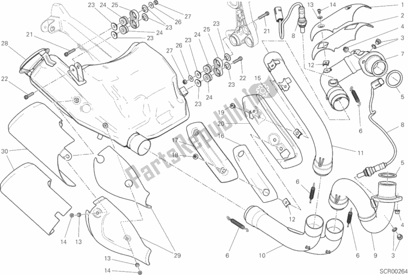 All parts for the Exhaust System of the Ducati Monster 797 Thailand 2020